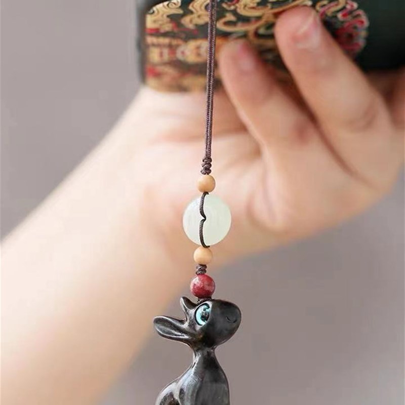 一鹿平安檀木汽车钥匙扣挂件可爱手机链吊坠男女创意情侣挂饰礼品