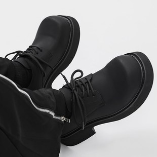 皮鞋男款休闲增高英伦黑色大头鞋子男设计感小众厚底圆头德比鞋女