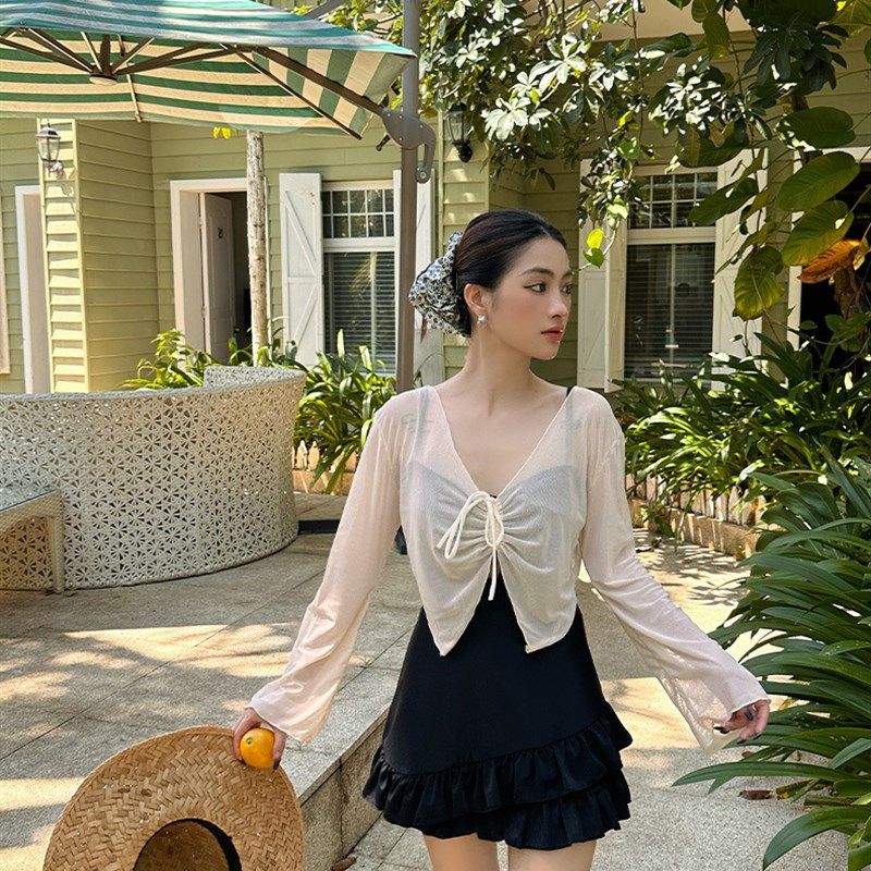 连体罩衫女士泳衣2025新款遮肚显瘦保守微胖女孩遮肉泡温泉泳衣