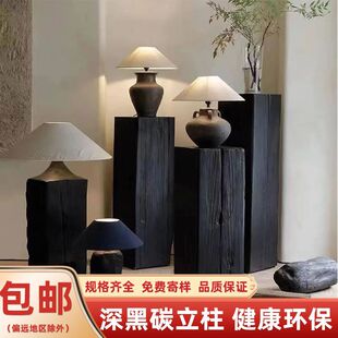 碳化木板烧杉板火烧木深度碳黑木板炭黑木纹板龟裂Z纹爆裂纹