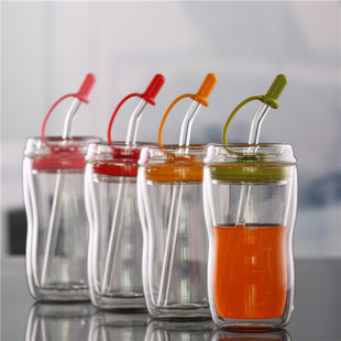 带杯套吸管刻度耐热玻璃杯子成人保温孕妇产妇产后儿童牛奶喝水杯