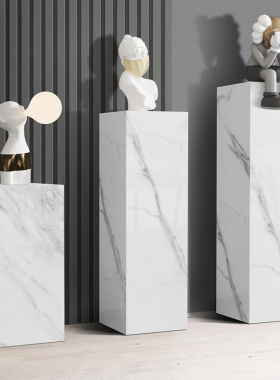 大理石底座客厅酒店样板间雕塑玄关落地岩板花架装饰品摆件展示台