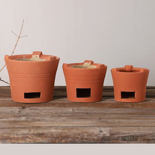 老中式红泥木炭火锅烧烤炉入宅土风炉茶炉取暖炖煮煲炉耐火干烧锅