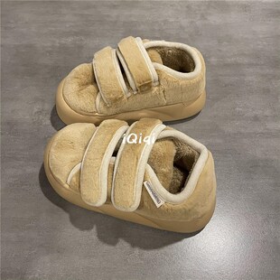 七七主人家 魔术贴包跟月子棉鞋女2024冬季保暖加绒加厚棉拖鞋女