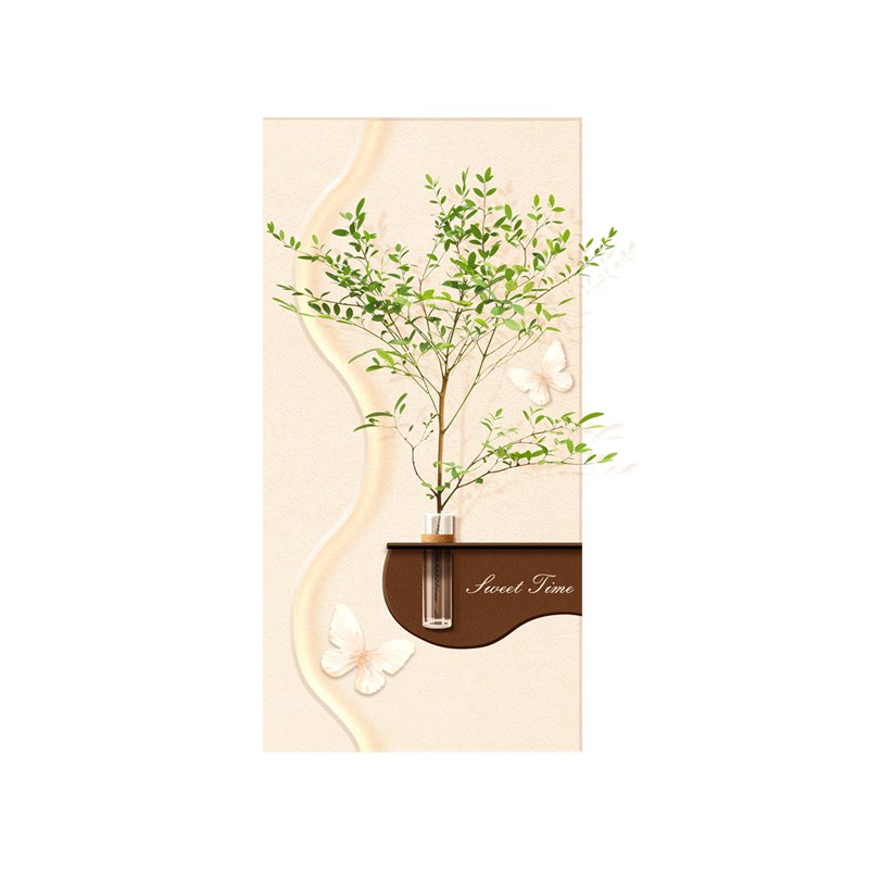 现代简约立体入户玄关装饰画奶油风绿植走廊过道背景墙壁晶瓷挂画图片