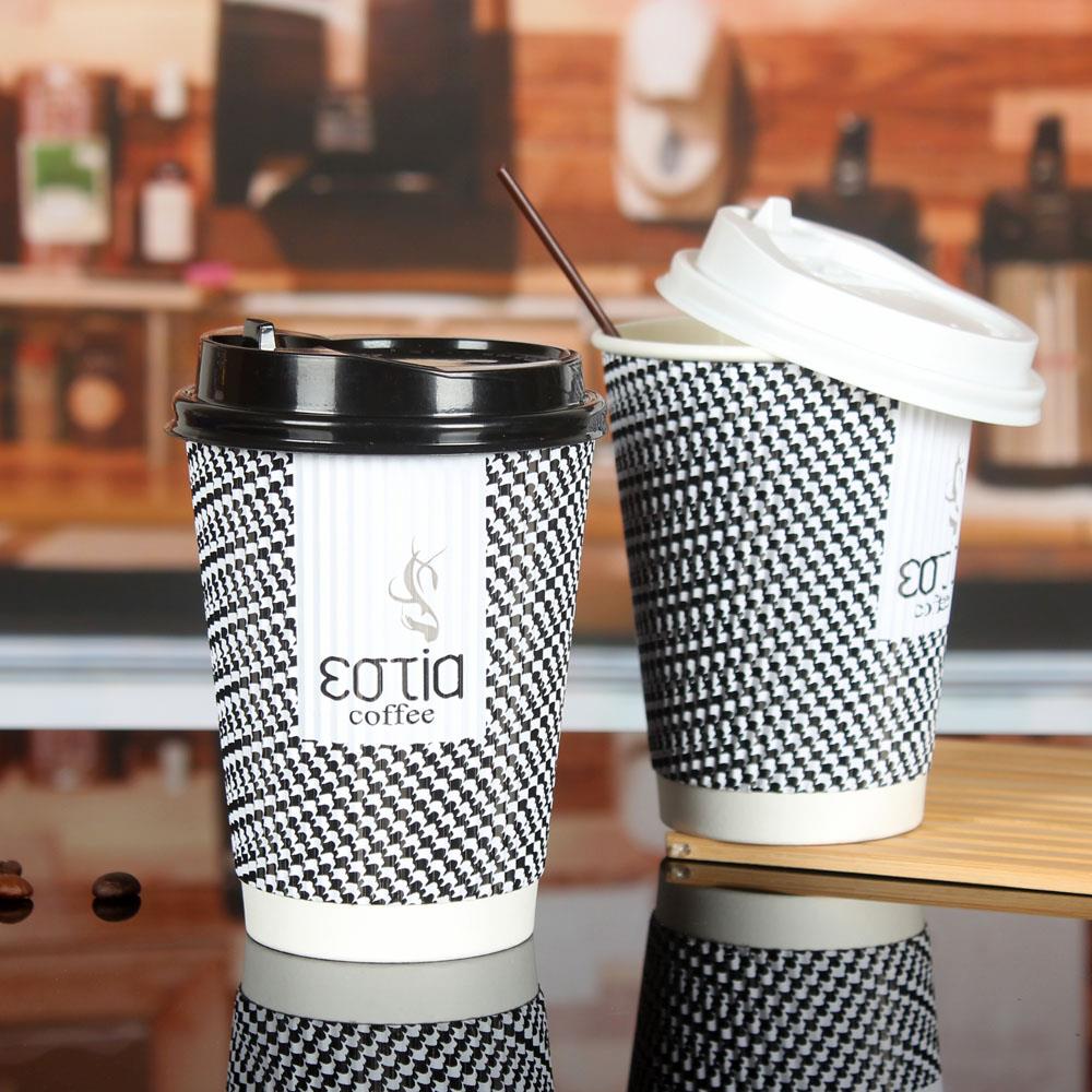 加厚双层8/14/16A一次性自制奶茶杯纸杯400/500ml咖啡杯100只带盖