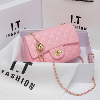 2025新款爆款小香风菱格链条包斜挎包高级感粉色小金球精致小包包