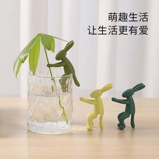 水培兔子固定器植物生长伴侣宽口玻璃花瓶水培植物固定架装饰架