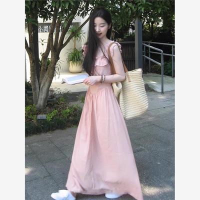 粉色吊带连衣裙女夏季新
