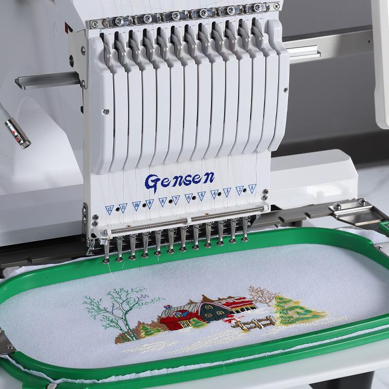 一头家用绣花机9/12/15针三合一功能平绣帽绣成衣绣自动马头机