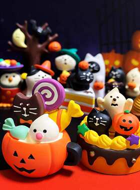 zakka Halloween万圣节主题小丑猫咪南瓜微缩场景装饰摆件礼物