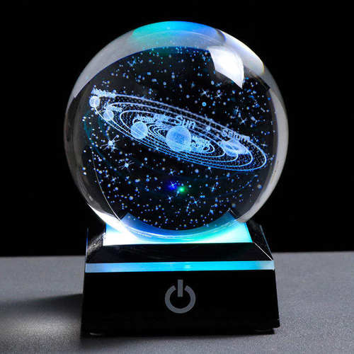 创意跨境3D内雕发光水晶球太阳系生日礼物行政家居摆件工艺品