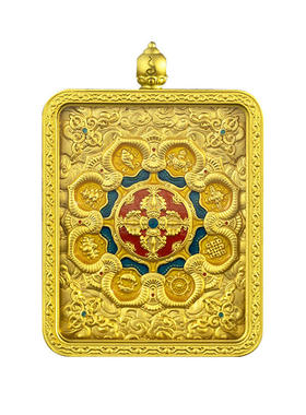 黄铜镀金莲花摩尼头双面钢化玻璃内嵌卷草纹面框嘎乌盒可装唐卡