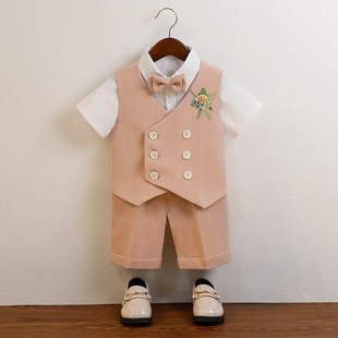 兒童西服套裝 襯衫 馬甲短褲 男童演出主持服P生日周歲花童婚禮 短袖