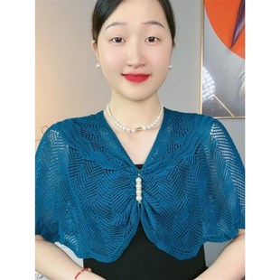 带胸针 空调针织镂空披肩外搭可穿时尚 春夏季 护颈显 袖 U套薄款