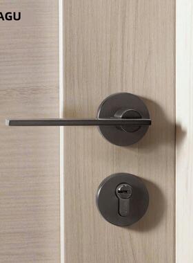 亚固北欧风门锁室内卧室静音门锁现代简约实木房门锁黑钢拉丝门锁