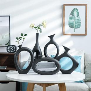 中国禅宗插花装饰家居创意几何插花覆古石器插花小陶瓷干花瓶