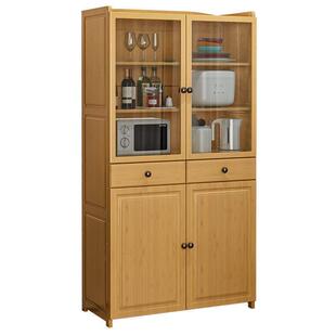 全竹厨房置物架菜柜多层落地餐具架子碗柜烤箱架厨柜餐边柜收纳柜