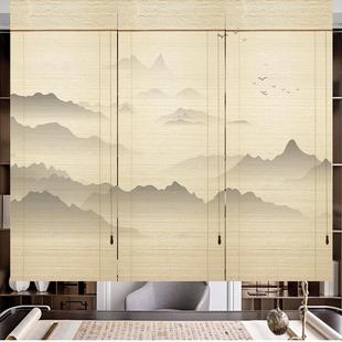 复古遮光日式 竹帘子窗帘卷帘禅意山水新中式 茶室家用隔断门帘升降