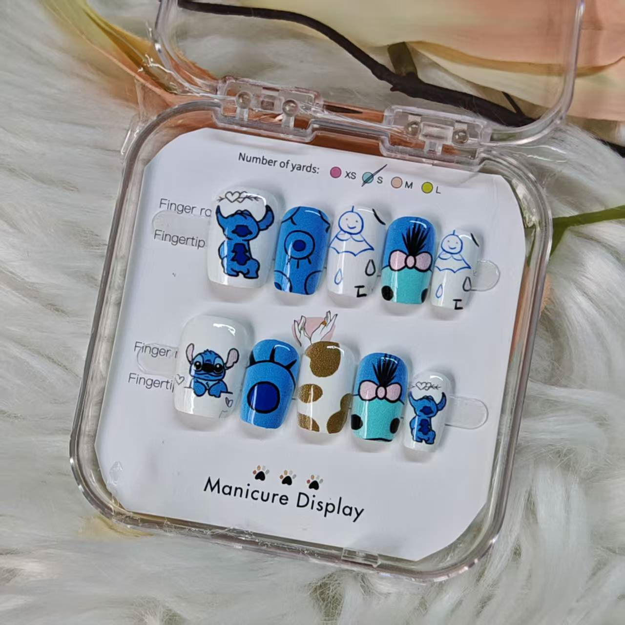 可爱史迪仔卡通穿戴甲可拆卸美甲指甲贴片假指甲美甲网红同款涂鸦