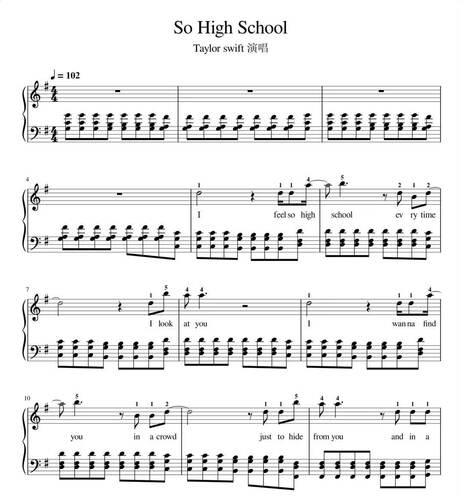 So High School钢琴演奏版附歌词-高清电子谱-流行歌曲钢琴曲