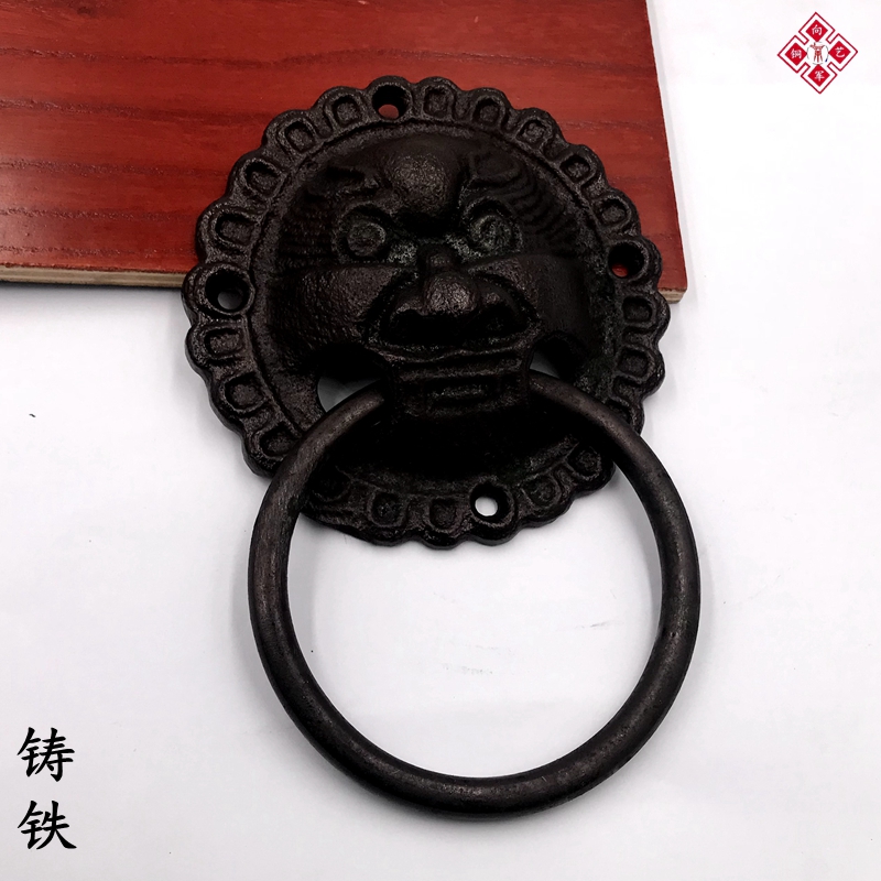 大门拉手狮子头门扣圆环把手纯铜兽头门环中式仿古铁虎头复古辅首