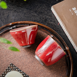 琅红冰花主人杯单杯陶瓷茶盏茶碗单个手工陶瓷茶具品茗杯茶杯个人