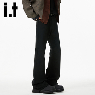 it izzue港风复古小众黑色ins微喇牛仔裤男士秋冬百搭显瘦长裤子Y