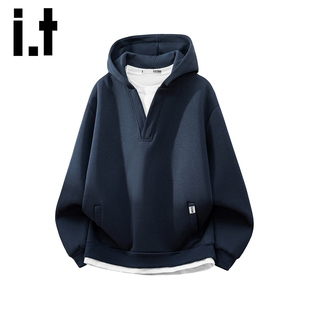 宽松美式 加绒秋冬新款 重磅加厚上衣男Y izzue潮牌连帽卫衣男士