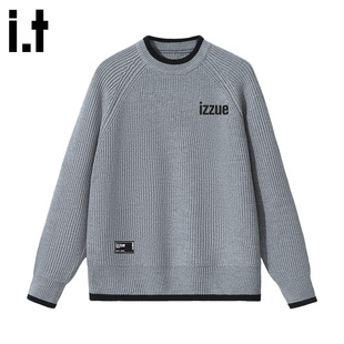 it izzue原创潮牌拼色圆领毛衣男士秋冬内搭针织衫入秋穿搭3P
