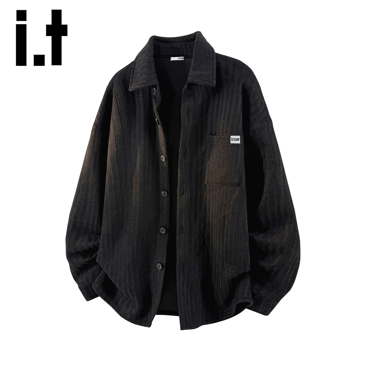 itizzue美式重磅鱼骨纹衬衫男