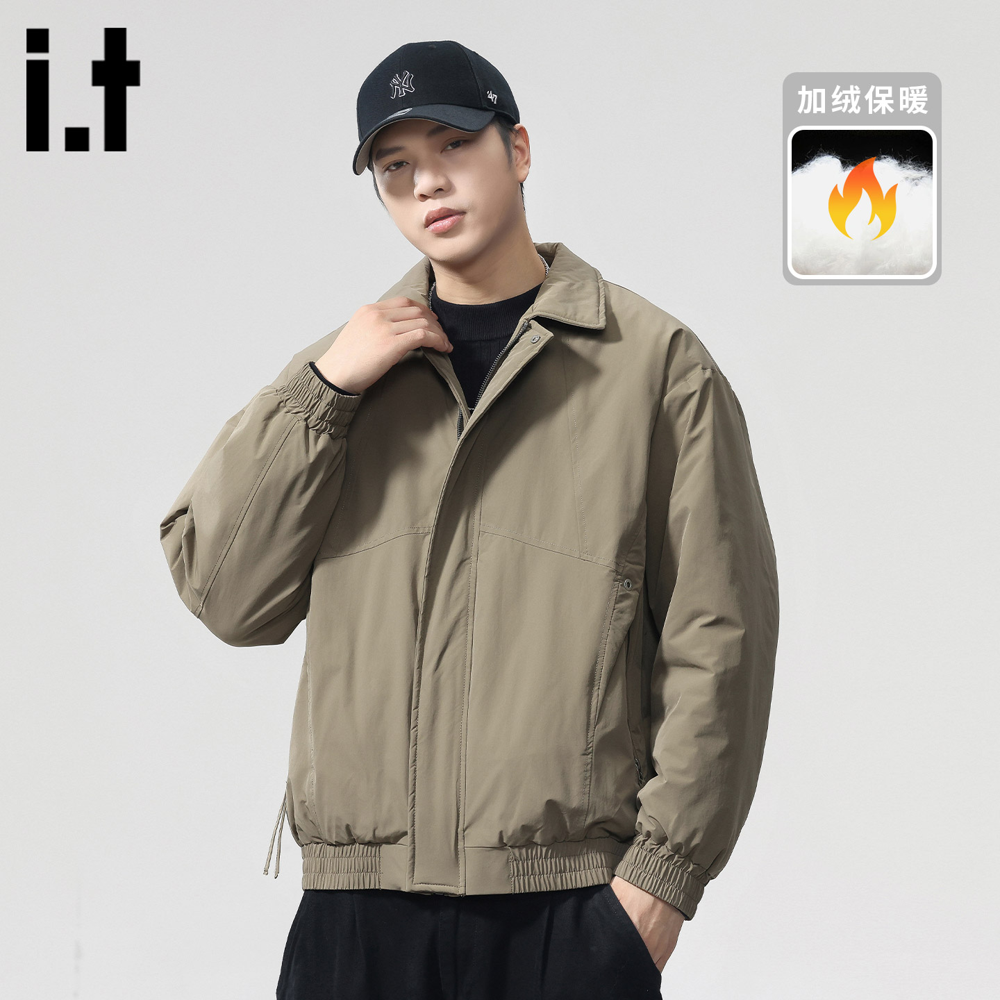 itizzue美式加厚棉服翻领外套男