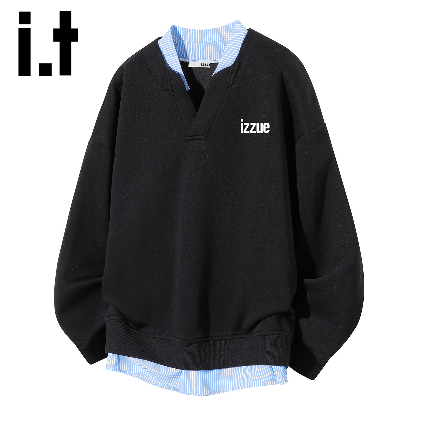 itizzue条纹假两件卫衣男