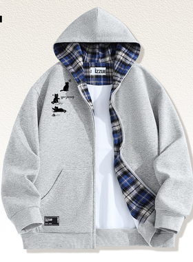 it izzue官方卫衣男女款2025新款秋季灰色连帽开衫上衣休闲外套4P