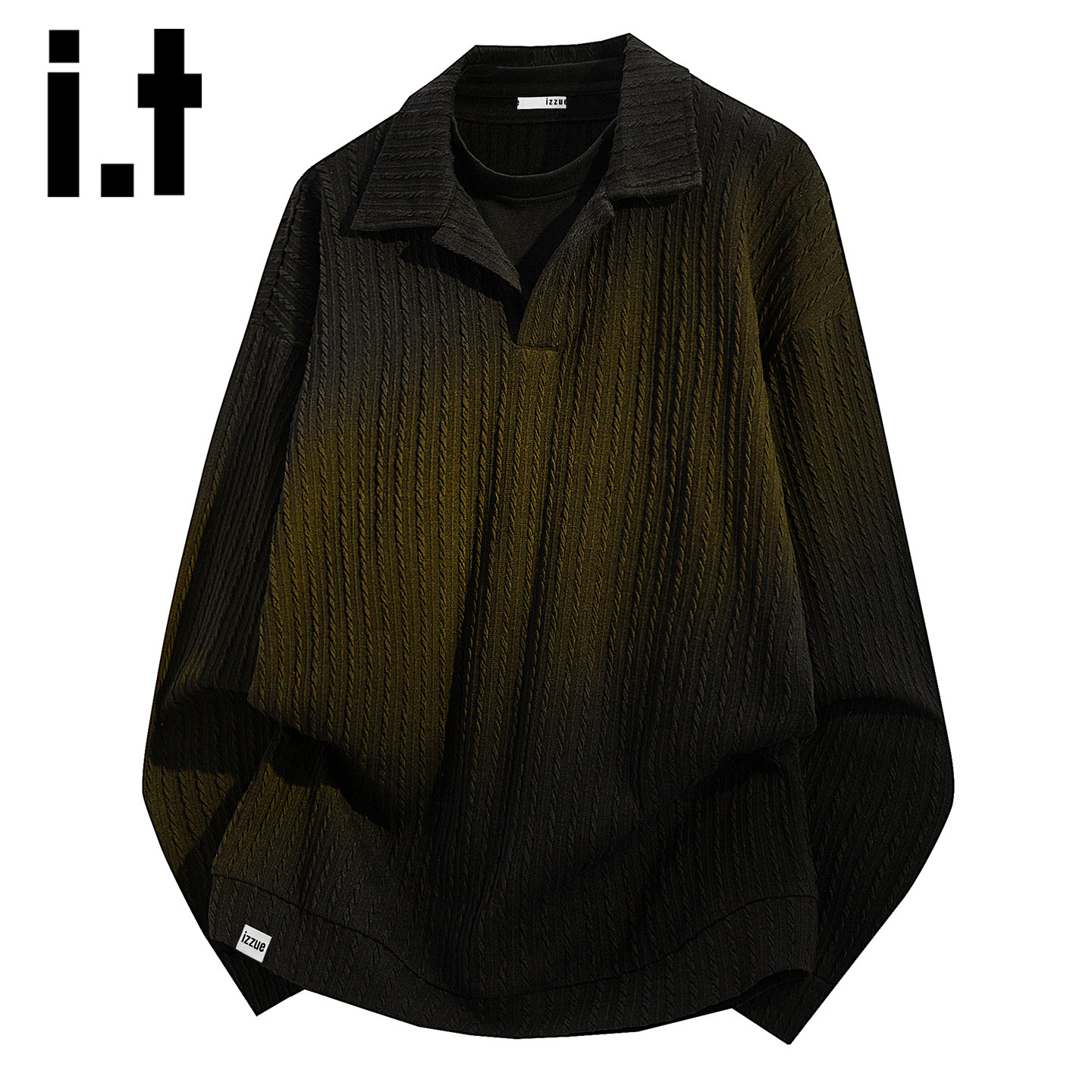 it izzue麦穗纹翻领卫衣男春秋冬季美式宽松休闲套头polo衫上衣Y