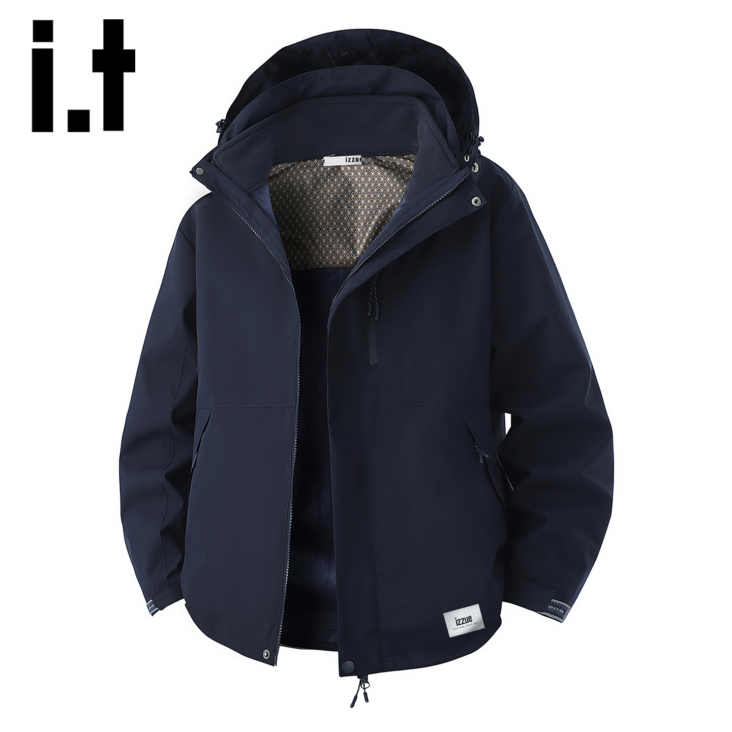 itizzue简约黑色连帽冲锋夹克男