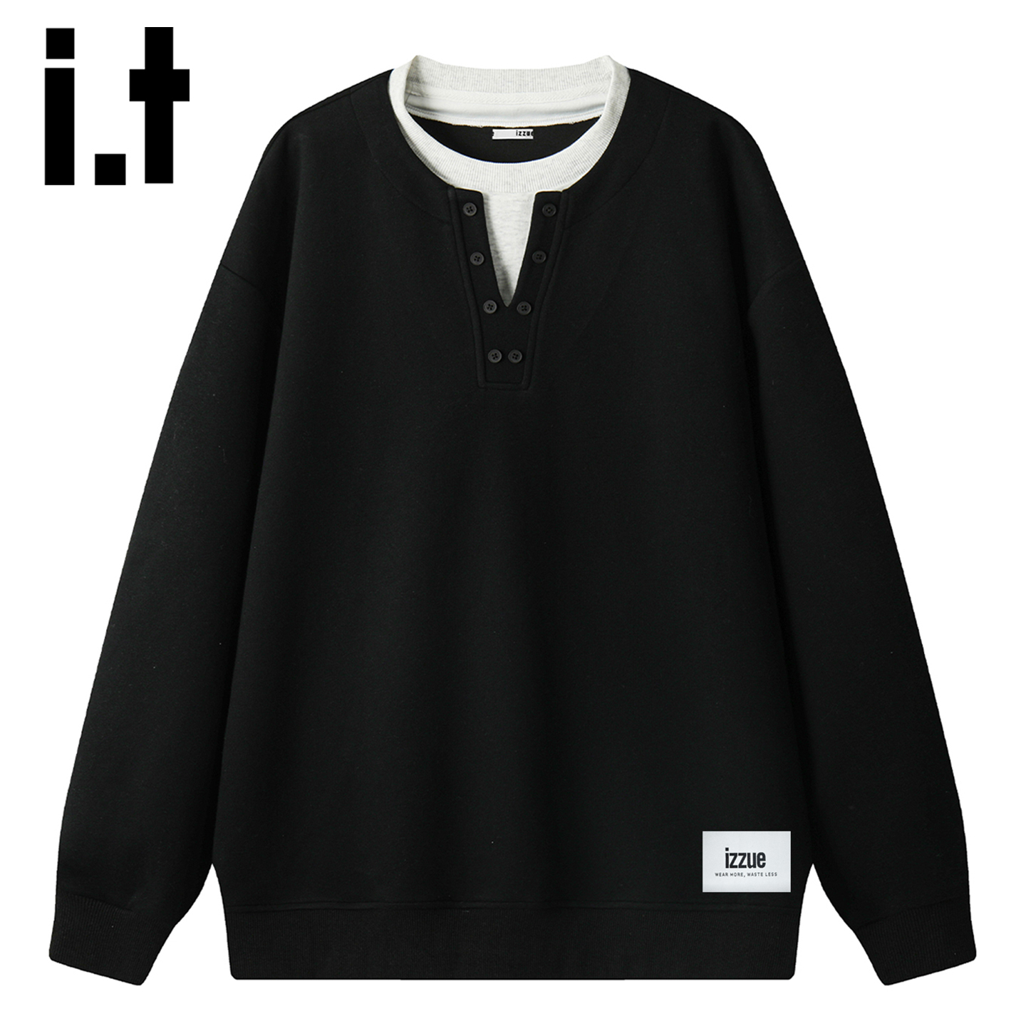 itizzue美式重磅亨利领卫衣男