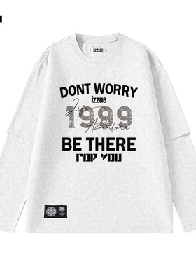 itizzue白色打底衫男长袖潮字母印花蜡染t恤男女同款假两件上衣4P