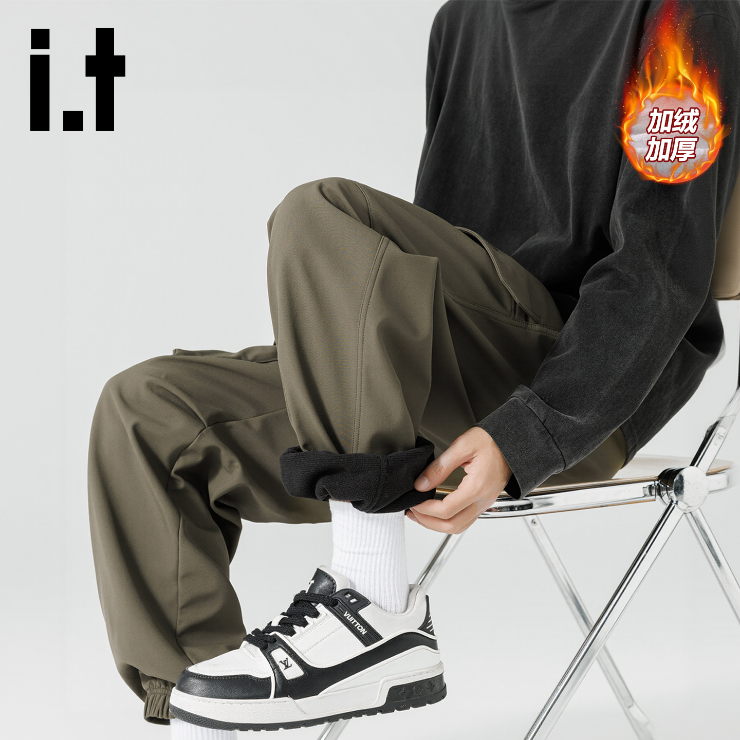it束脚裤加绒男软壳冲锋长裤子