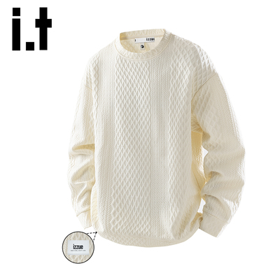 itizzue美式菱形格提花圆领卫衣