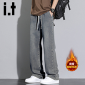 izzue星空纹加绒牛仔裤 宽松直筒美式 男士 冬季 新款 阔腿长裤 潮Y
