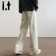 izzue秋冬重磅纯棉直筒牛仔裤 男士 款 潮牌宽松直休闲阔腿裤 子Y