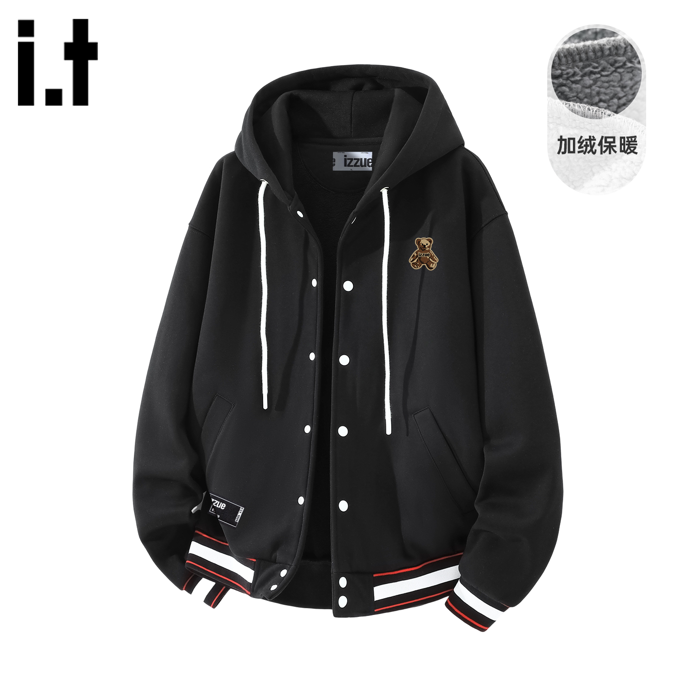 itizzue美式加绒保暖连帽夹克男