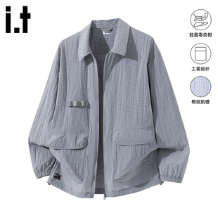 新款 翻领夹克外套男2026年春季 格纹设计感上衣3P izzue原创工装