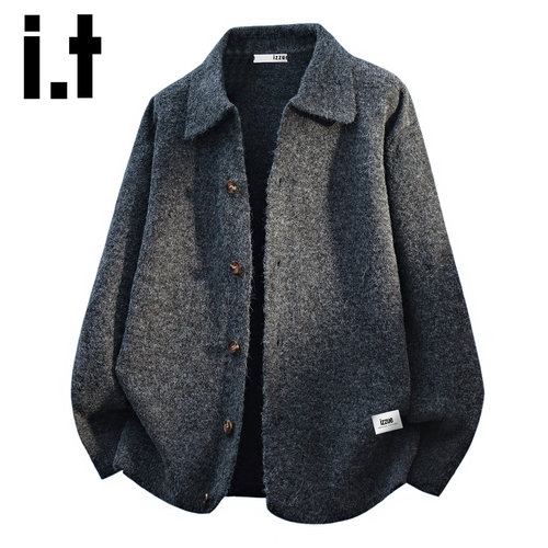 itizzue翻领毛衣男学院风针织衫