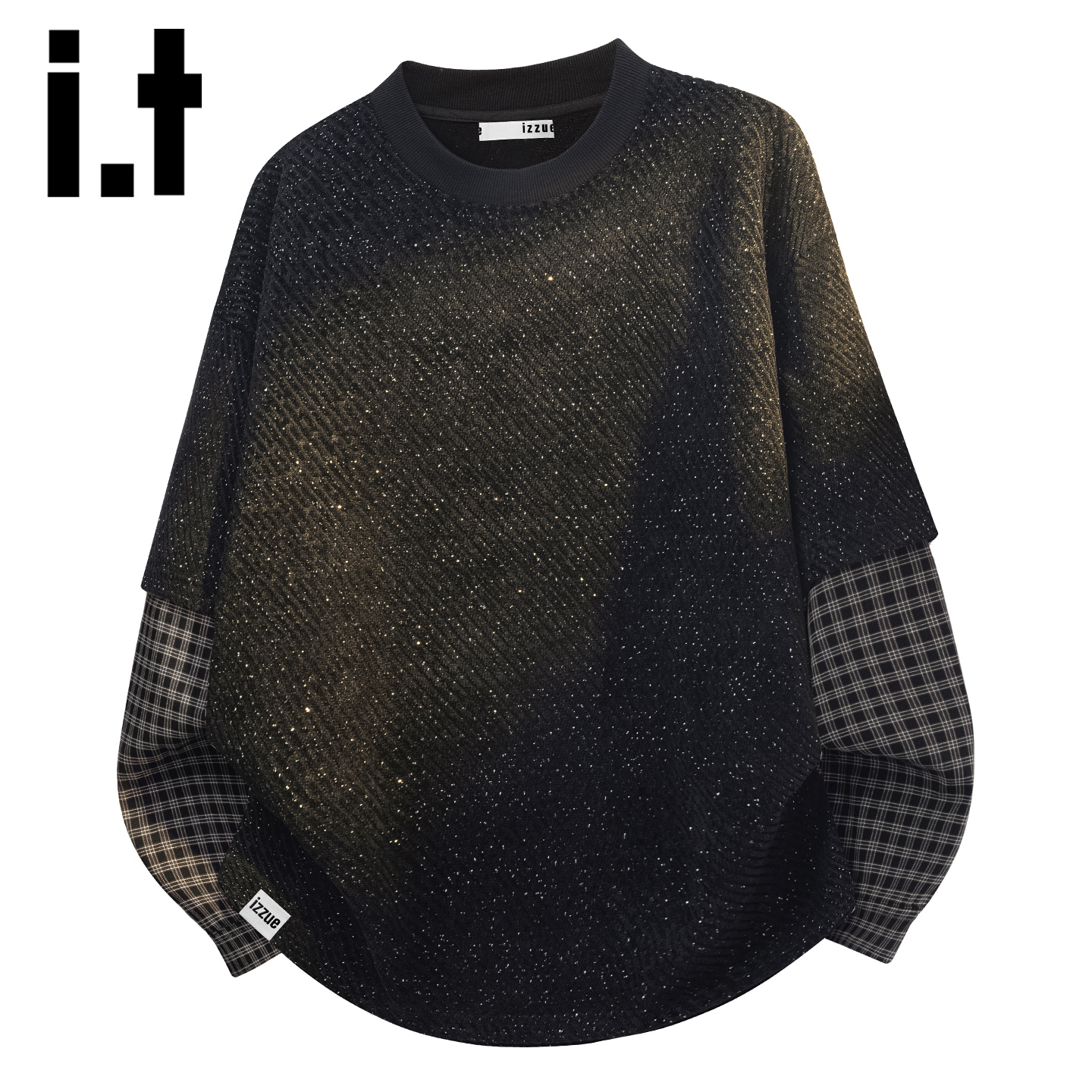 itizzue美式复古格纹撞色卫衣