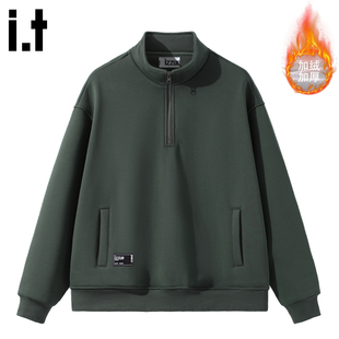 it izzue卫衣男款新款冬季加绒半拉链摇粒绒冲锋衣内胆无帽上衣4P