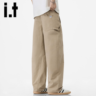 it izzue美式卡其色弯刀工装裤男2025夏季薄款宽松直筒阔腿休闲裤