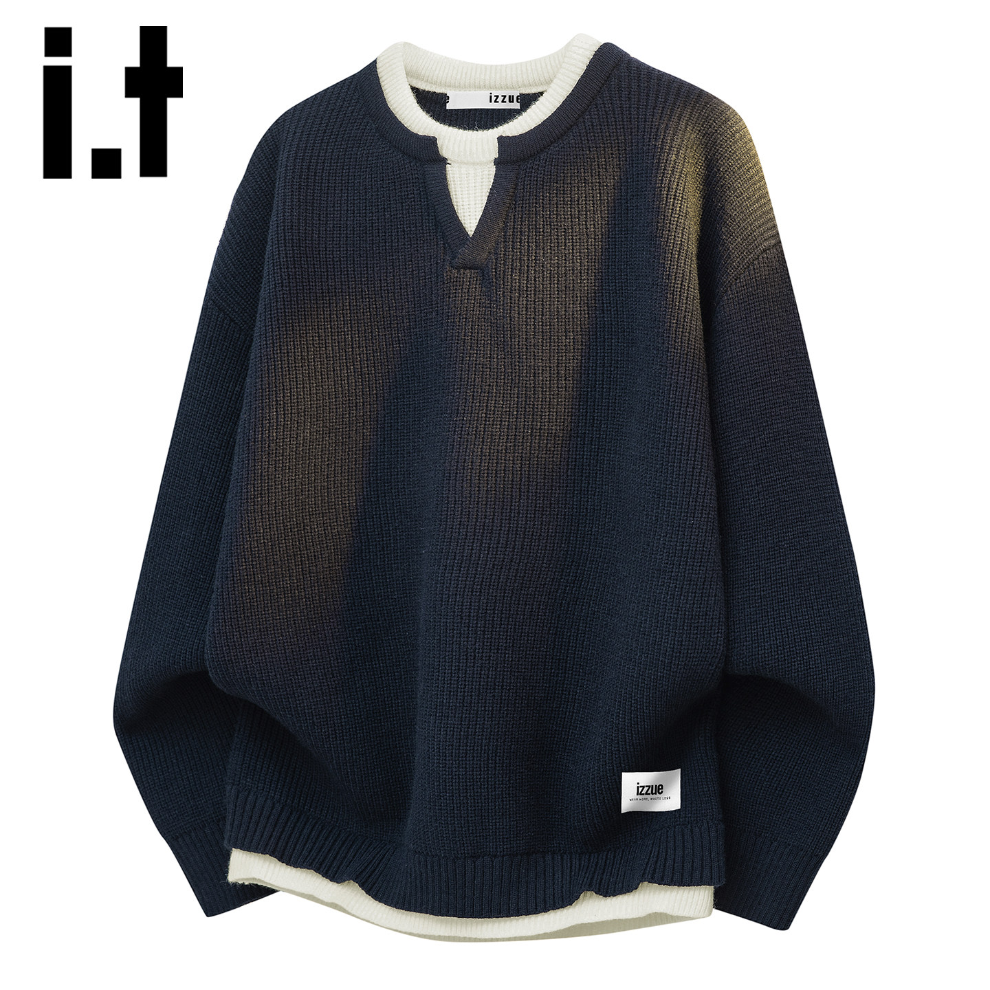 itizzue潮流拼接假两件毛衣男款