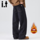 izzue潮牌原色加绒弯刀牛仔裤 男士 秋冬加厚美式 宽松直筒裤 子Y